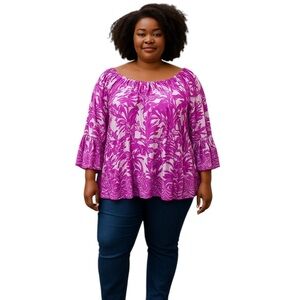 International Concepts Top Womens 3X Pink Floral Peasant Blouse Barbiecore Flowy